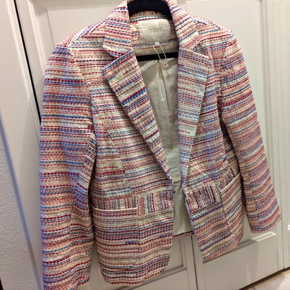 Maje jacket blazer M 38 like new cotton Embroidered Striped